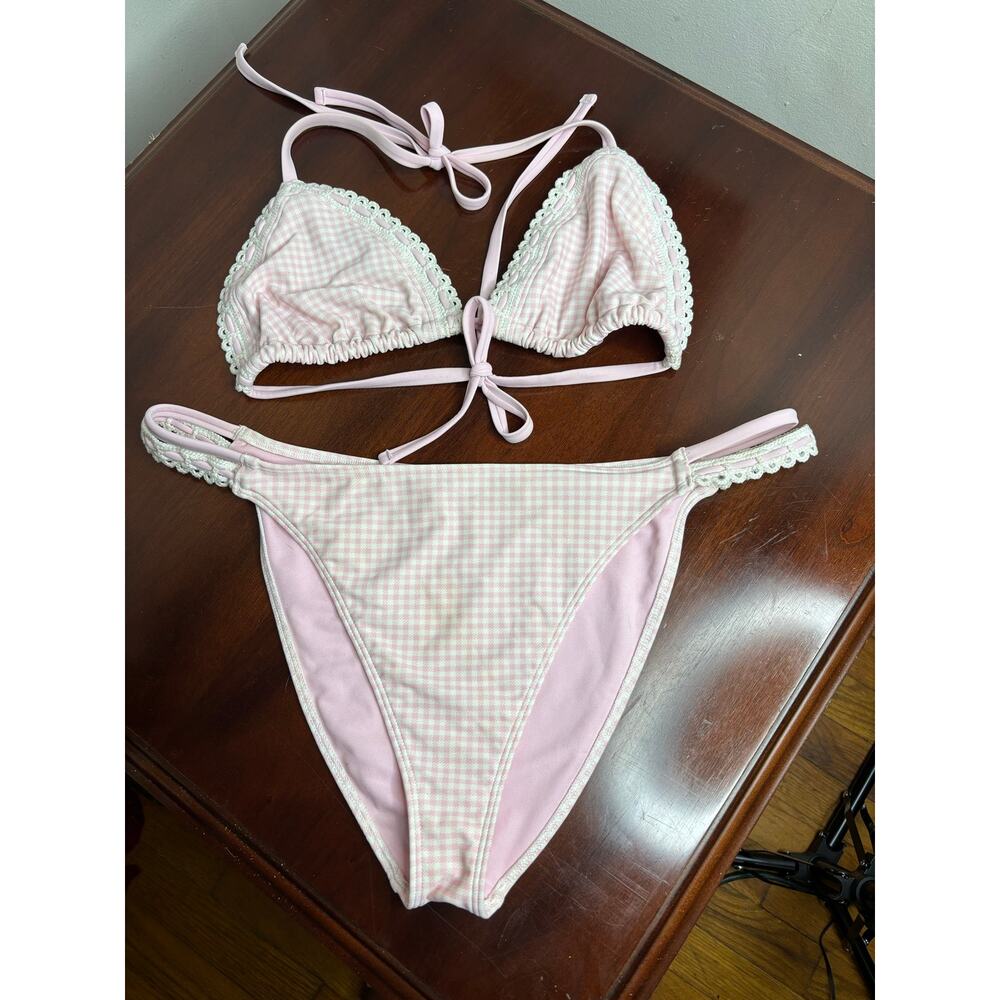 Hollister Pink Gingham Crochet Trim Bikini Set - Size XL